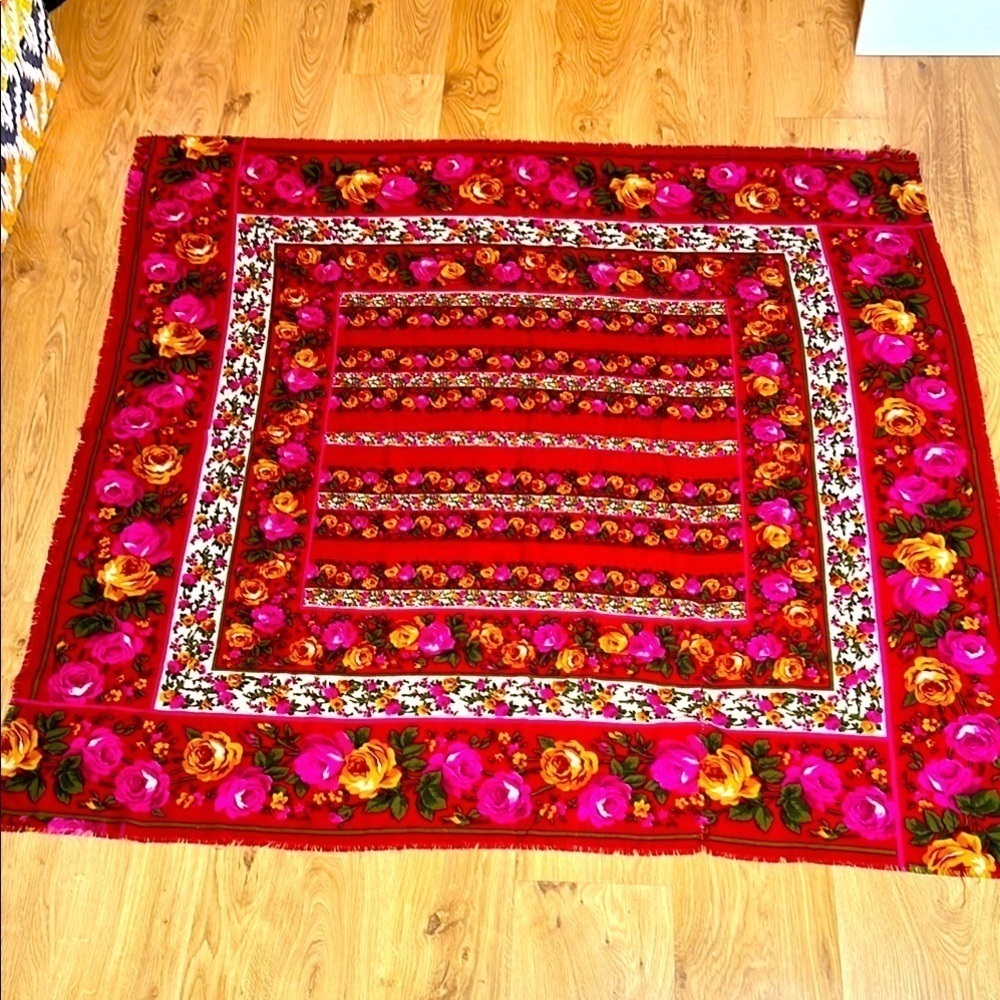 Vintage Russian Soft Wool 53” Shawl Wrap Scarf
